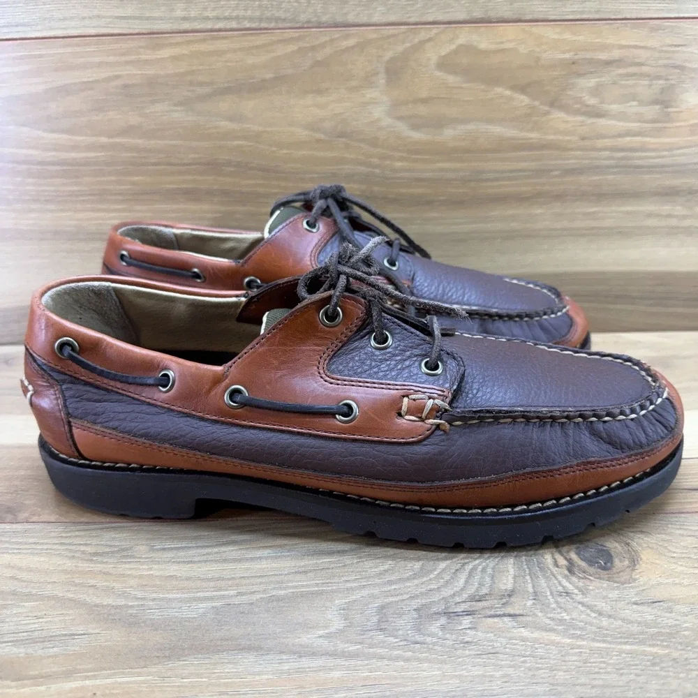 LL BEAN Bison Moc Toe Loafers Mens 10 D Two Tone Brown Travel Casual Old Money